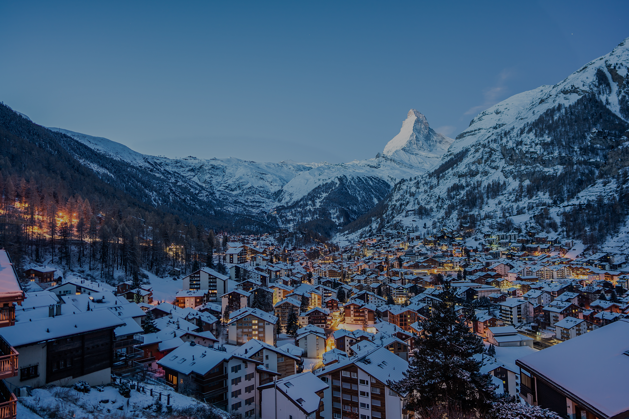 Village in Switzerland overlooking mountains