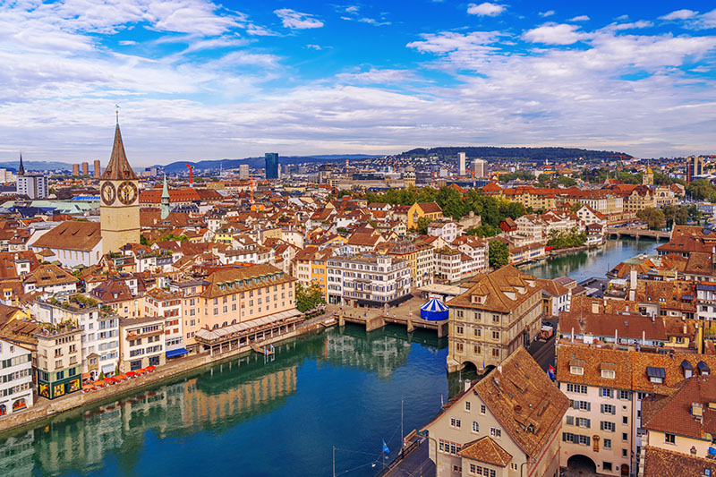 overhead image of Zuricj Switzerland