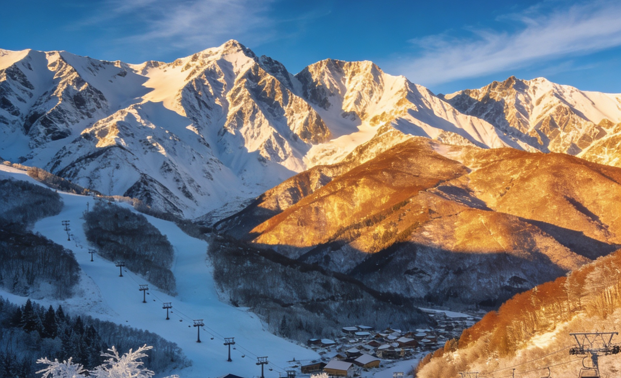 A mountain with ski lift in Hakuba Japan